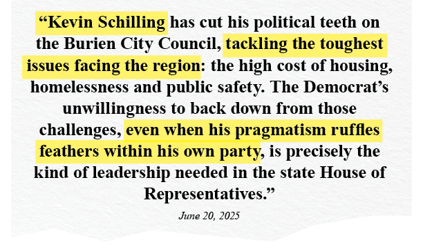 Kevin Schilling is endorsed by the Seattle Times